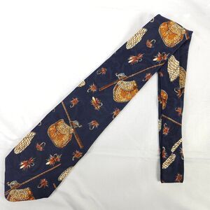 Robert Talbott Navy Blue Angler Fly Fishing Fisherman Silk Tie 4" x 57.25" USA